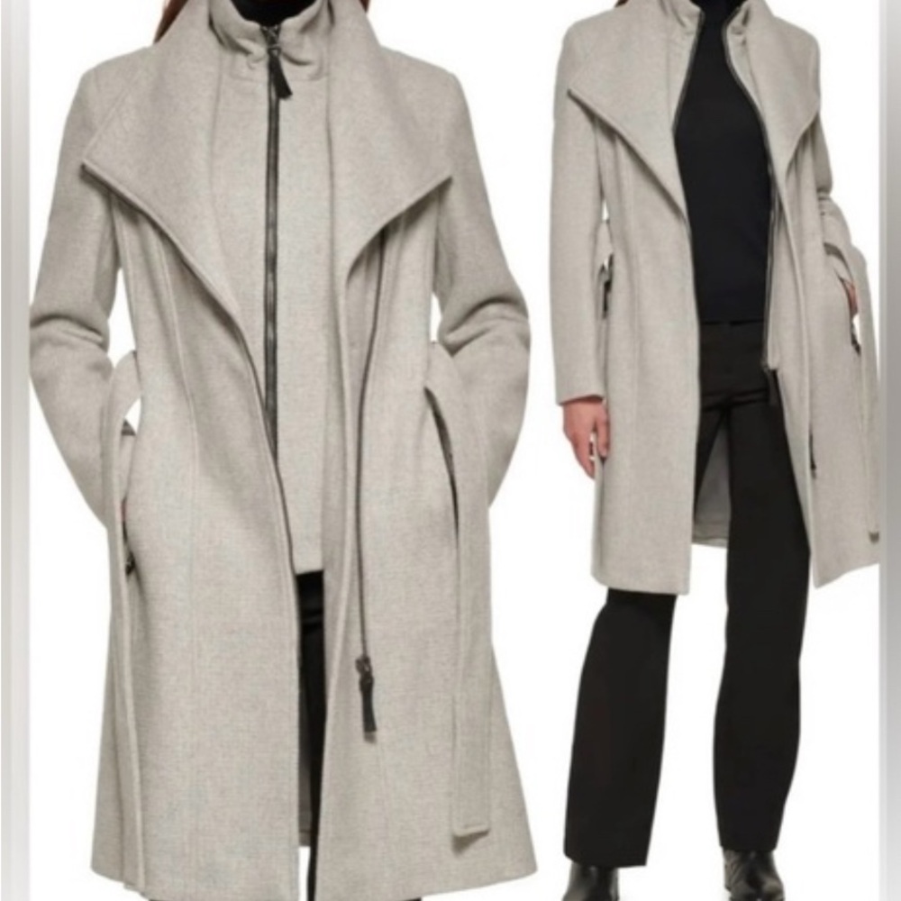 Calvin Klein women’s wool blend belted wrap coat